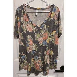 Giddy Up Glamour gray floral top shirt 1X